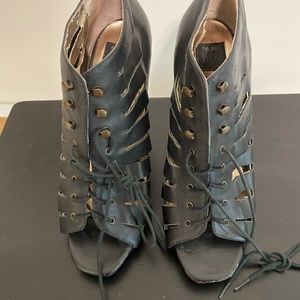 Black tie up wedge heel